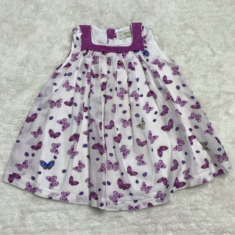 Pili Carrera Girl's Purple White Lace Butterflies Print Sleeveless Dress Size 2